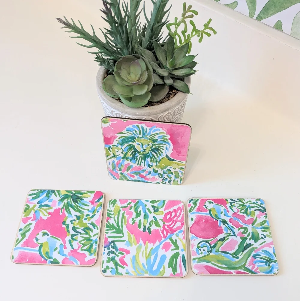 Set Of 4 Handmade Coasters Preppy Coastal Hostess Entertaining Cottage